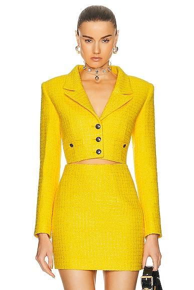 Alessandra Rich Checked Tweed Boucle Cropped Boxy Jacket in Mustard Product Image