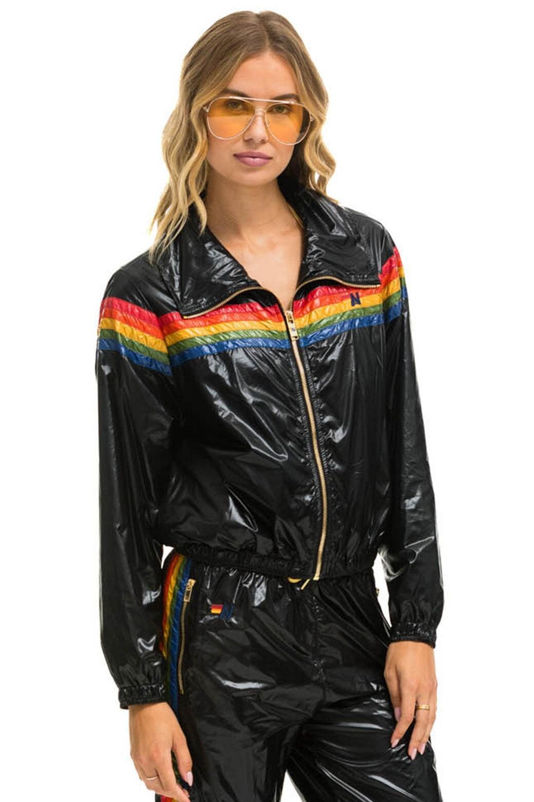 5 STRIPE WINDBREAKER - BLACK GLOSSY Female Product Image