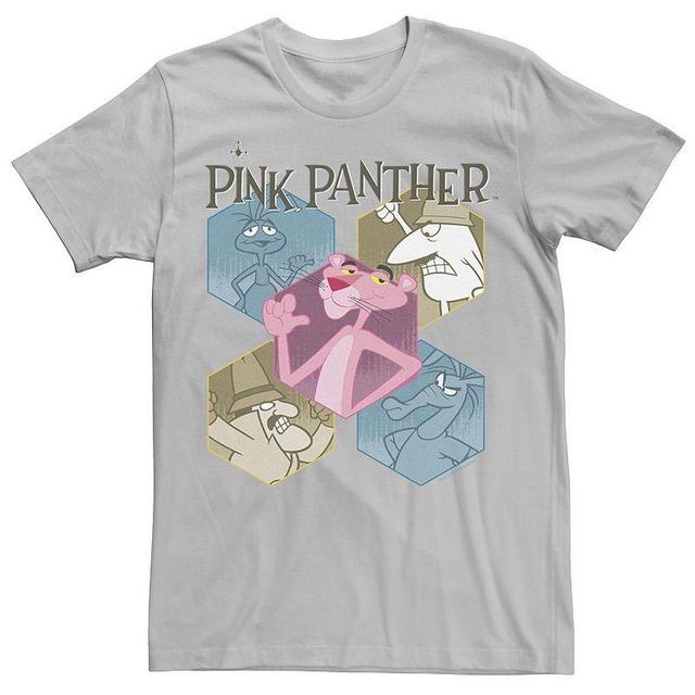 Mens Pink Panther Hexagonal Portraits Graphic Tee Silver Product Image