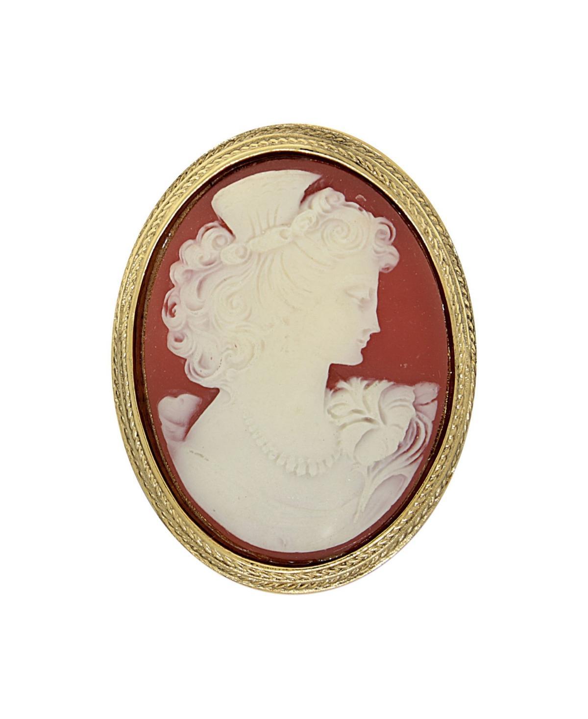 1928 Gold Tone Carnelian Color Cameo Oval Pin, Womens Product Image