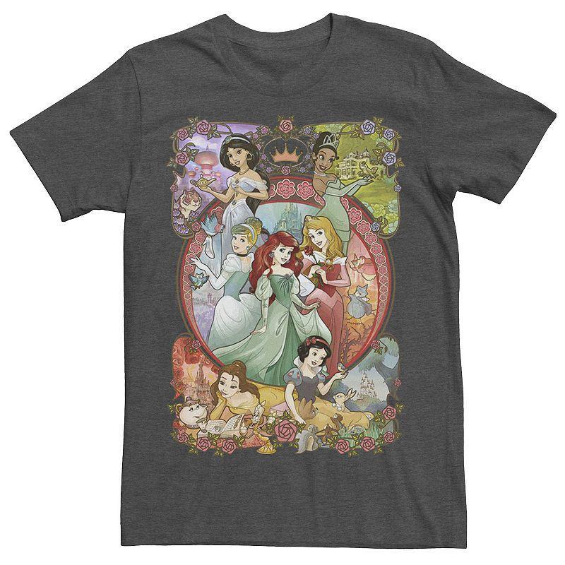 Mens Disney Princess Classic Cartoon Group Collage Tee Grey Heather Product Image