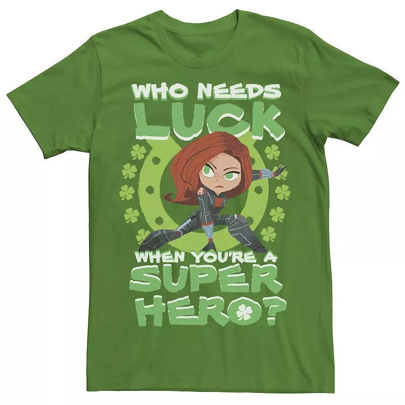 Mens Marvel Black Widow Who Needs Luck St. Patricks Day Poster Tee Product Image