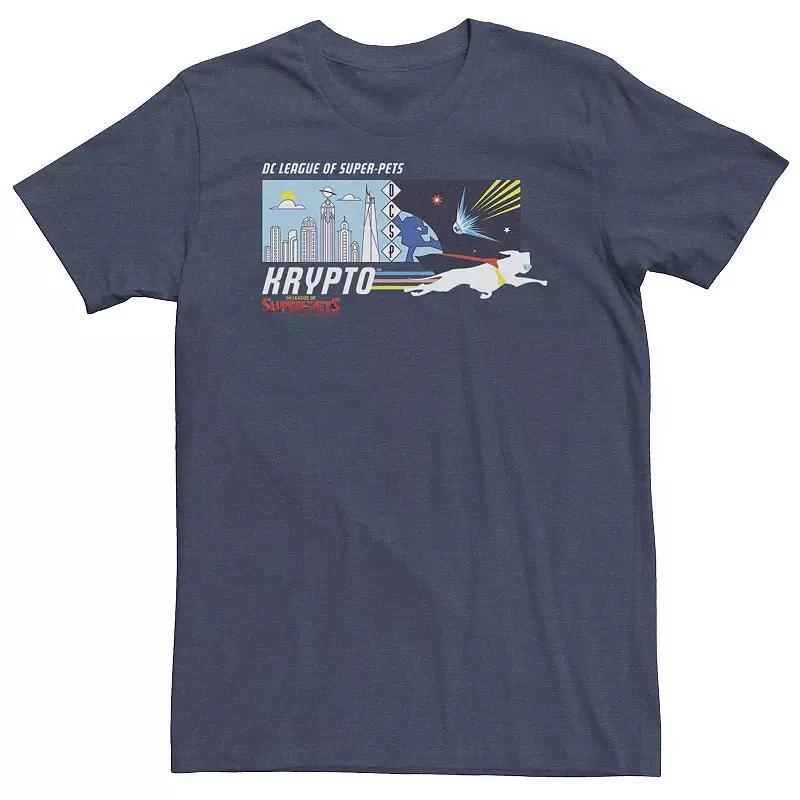 Big & Tall DC Comics Super Pets Krypto Panel Tee, Mens Navy Grey Product Image