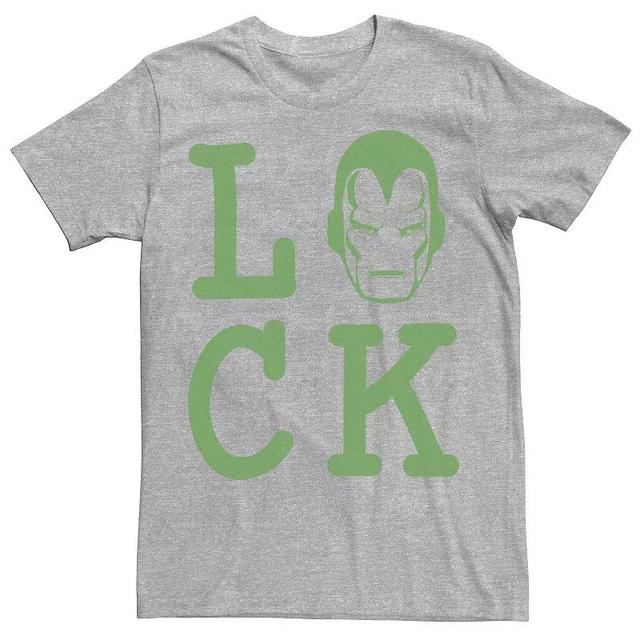 Mens Marvel Iron Man Large Luck Text Tee, Athletic Grey Product Image