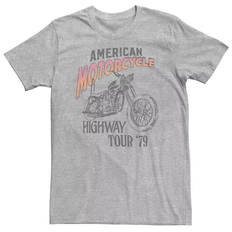 Big & Tall American Motorcycle Highway Tour 79, Just Passing...Back Graphic Tee, Mens Athletic Grey Product Image