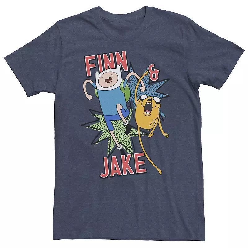 Big & Tall Cartoon Network Adventure Time Finn & Jake Kapows Tee, Mens Navy Grey Product Image