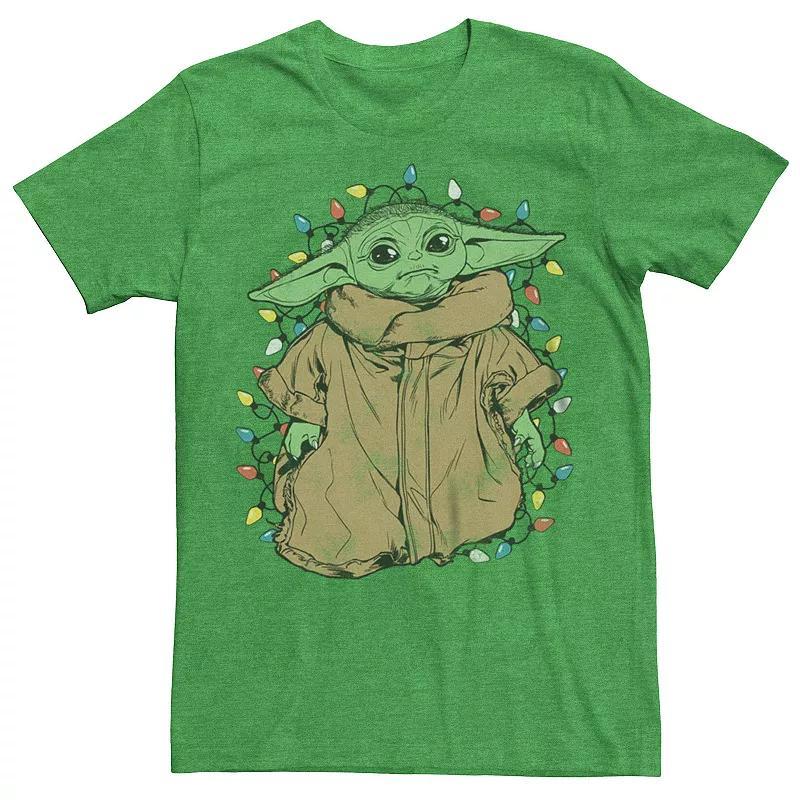 Mens The Mandalorian Grogu Tangled In Christmas Lights Graphic Tee Kelly Grey Product Image