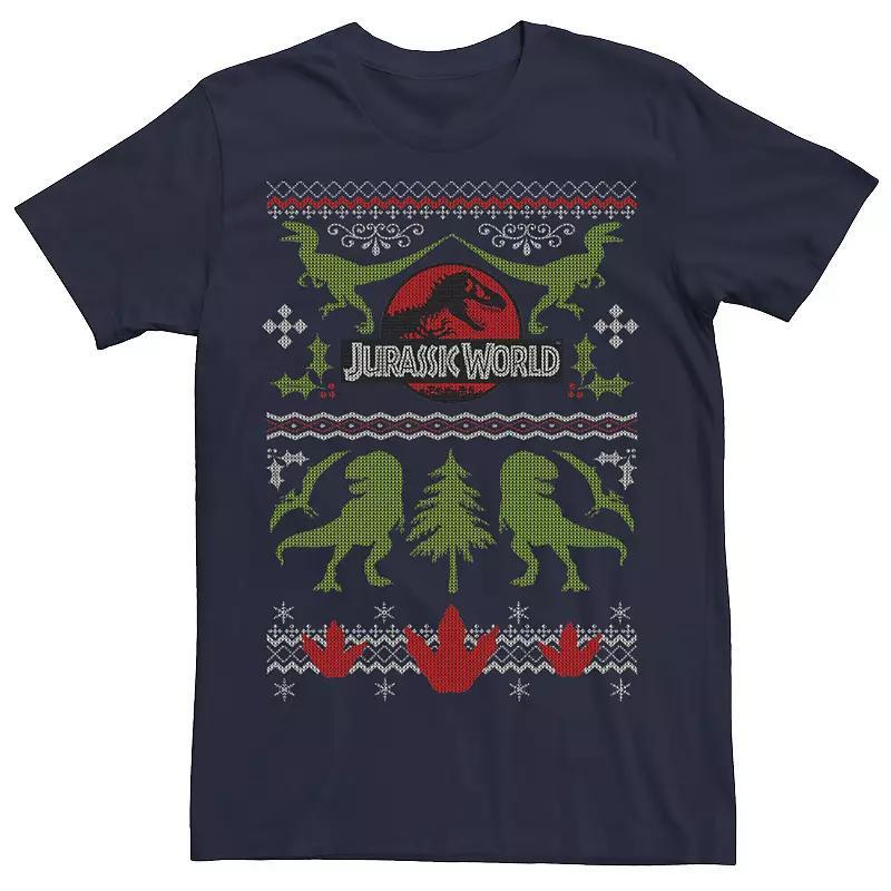 Mens Jurassic World Dinosaur Xmas Ugly Sweater Graphic Tee Blue Product Image