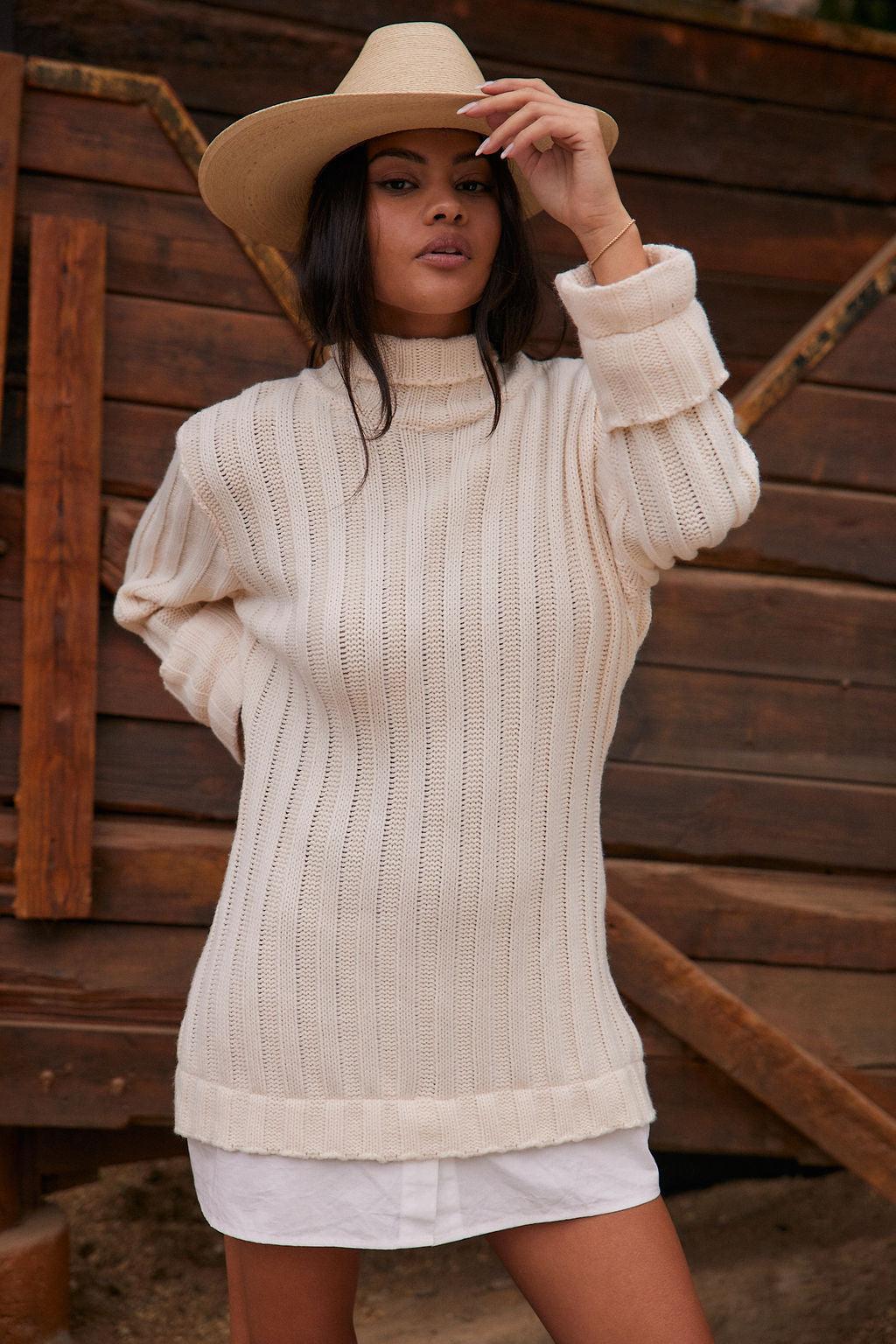 Allison White Long Sleeve Knit Mini Dress Product Image