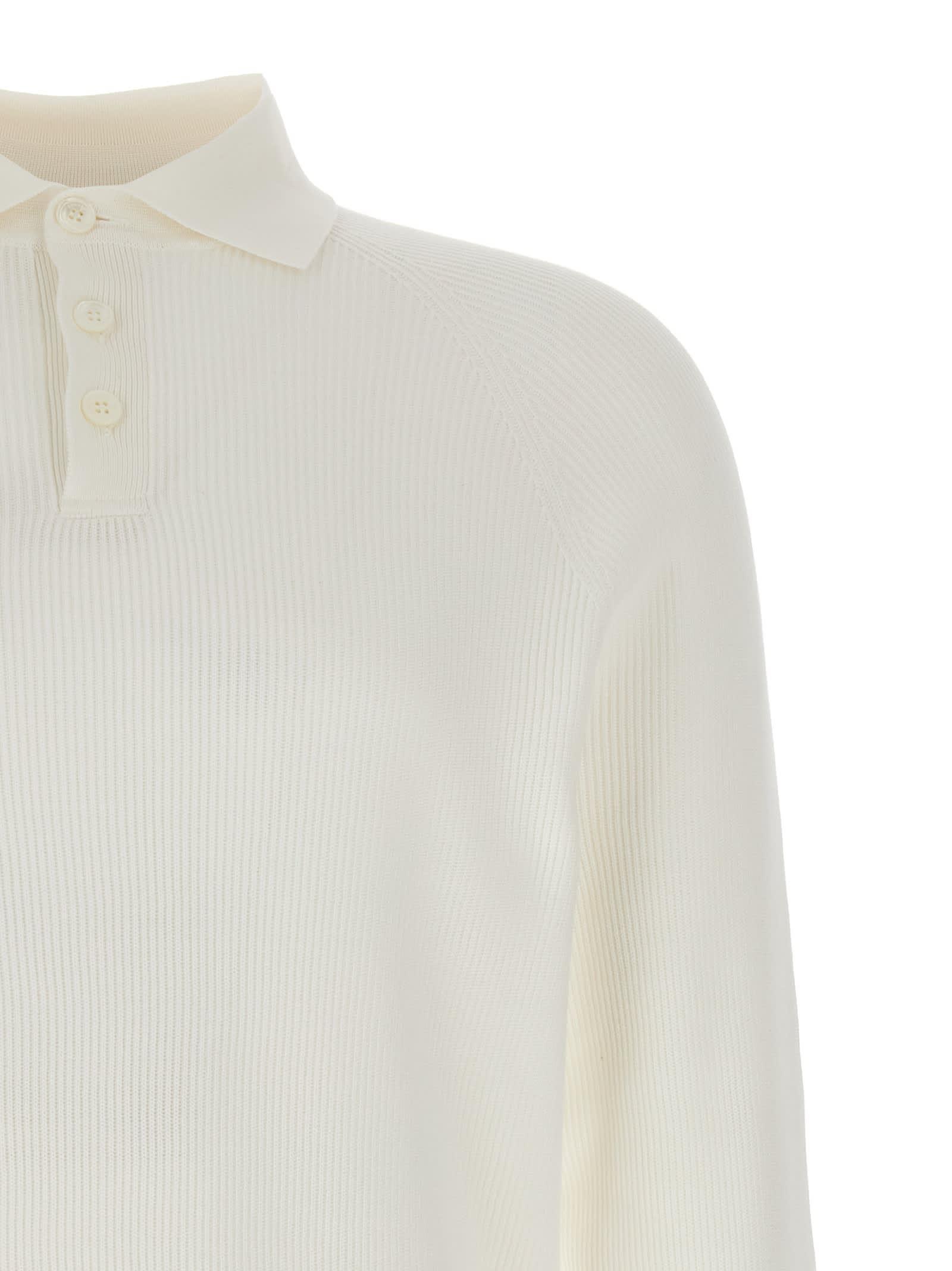 BRUNELLO CUCINELLI Ribbed Polo Shirt In Panama+nebbia Product Image