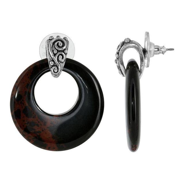 1928 Pewter Stone Round Doorknocker Drop Earrings, Womens, Brown Product Image