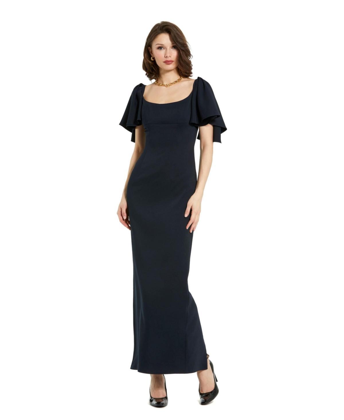 Womens Darted Crepe Ruffled-Sleeve Gown Product Image