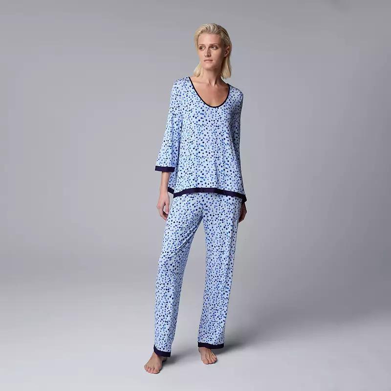 Womens Simply Vera Vera Wang 3/4 Sleeve Pajama Top & Pajama Pants Set Product Image