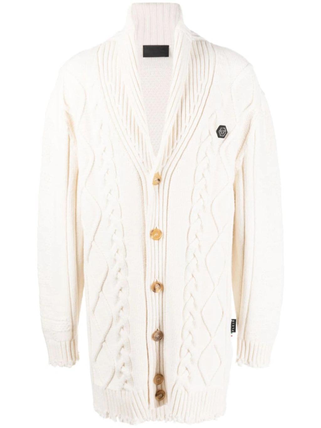 Cardigan Im Distressed-look In White Product Image