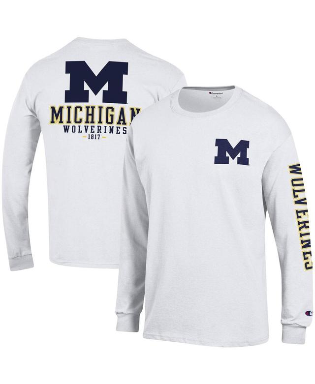 Mens Champion White Michigan Wolverines Team Stack Long Sleeve T-shirt Product Image