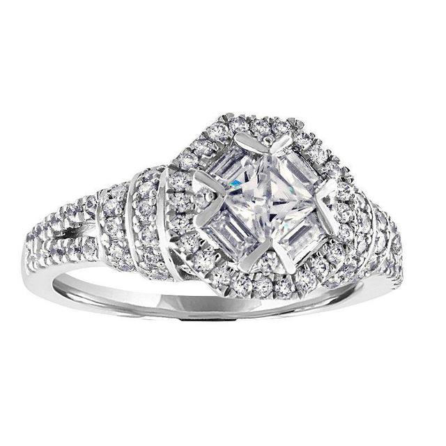 14k White Gold 1 Carat T.W. Diamond Baguette Frame Engagement Ring, Womens Product Image