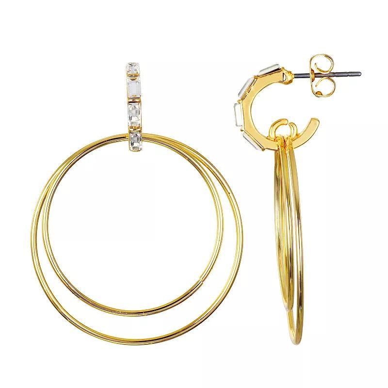 Emberly Gold Tone Glass Stone Double Open Drop Hoop Earrings, Womens Product Image