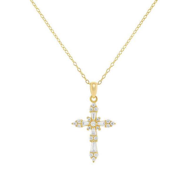 PRIMROSE Sterling Silver Cubic Zirconia Baguette Cross Pendant Necklace, Womens Yellow Product Image