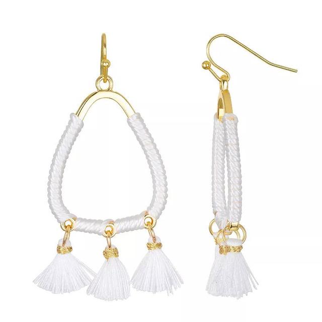 Emberly Gold Tone Wrapped Tassel Drop Earrings, Womens, White Product Image