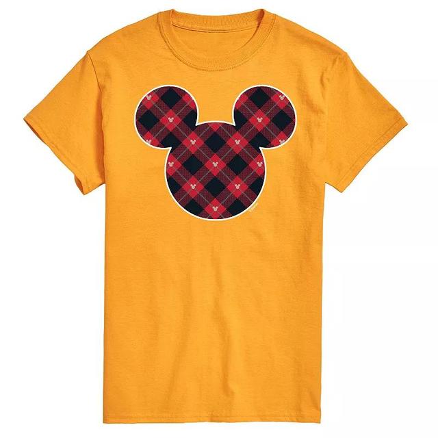 Disney Mens Mickey Mouse Silhouette Plaid Fill Tee Gold Product Image