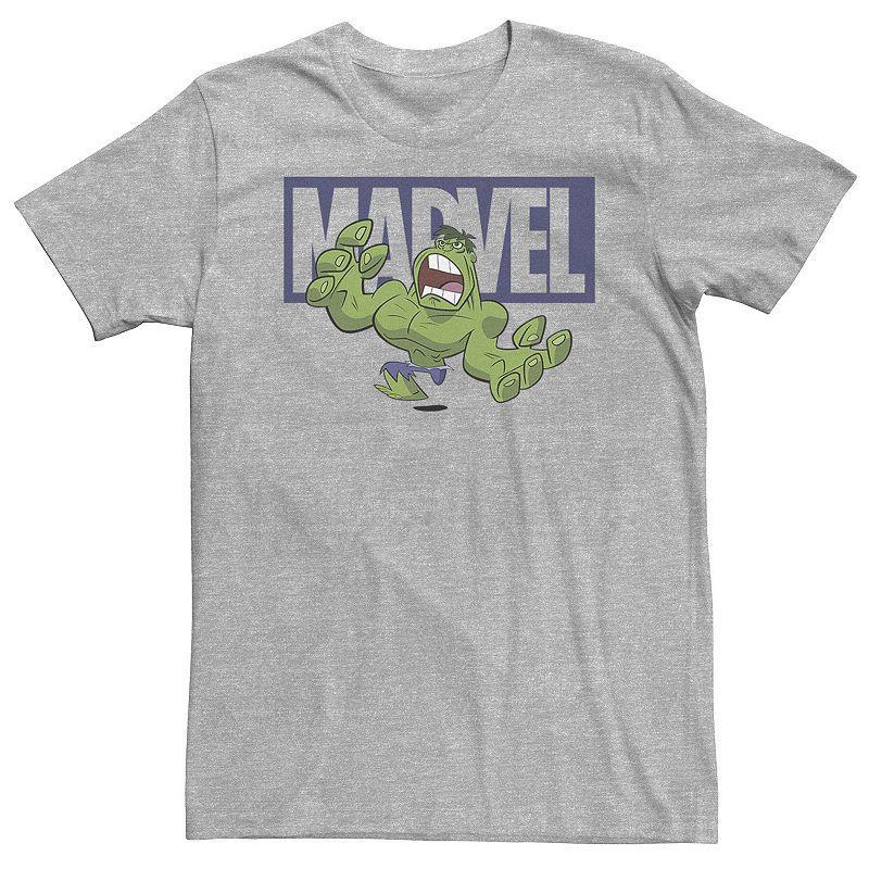 Big & Tall Marvel Hulk Chibi Action Pose Logo Outline Tee, Mens Athletic Grey Product Image