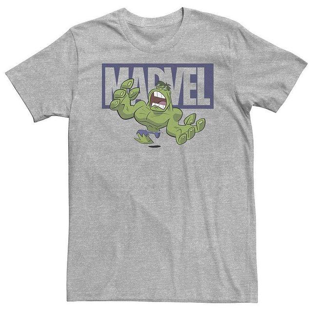 Big & Tall Marvel Hulk Chibi Action Pose Logo Outline Tee, Mens Athletic Grey Product Image