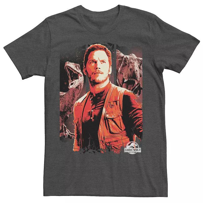 Mens Jurassic World Two Owen and Dinosaurs Red Hue Panel Portrait Tee Blue Product Image