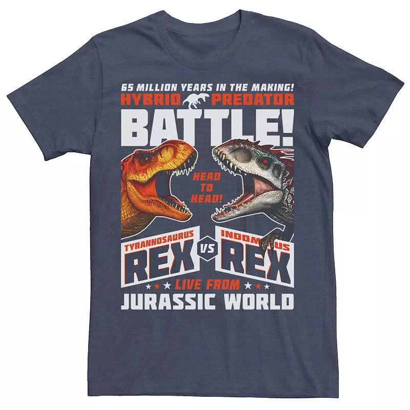 Mens Jurassic World T-Rex VS I-Rex Battle Poster Graphic Tee Blue Product Image