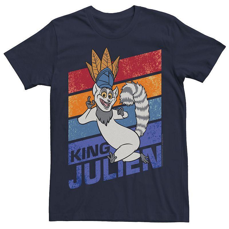 Mens Madagascar King Julien Striped Portrait Graphic Tee Blue Product Image