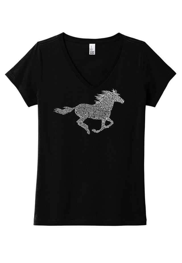 LA Pop Art Women's Word Art Horse Breeds Graphic Tee Product Image