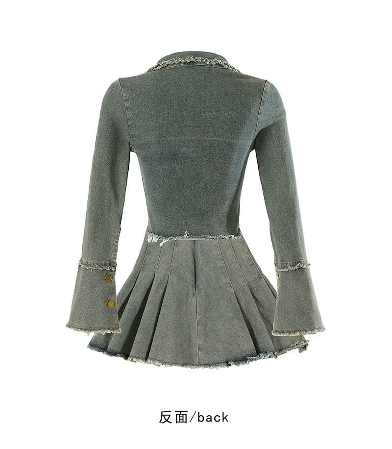 Long-Sleeve Zip-Up Denim Top / Mini Pleated Skirt / Set Product Image