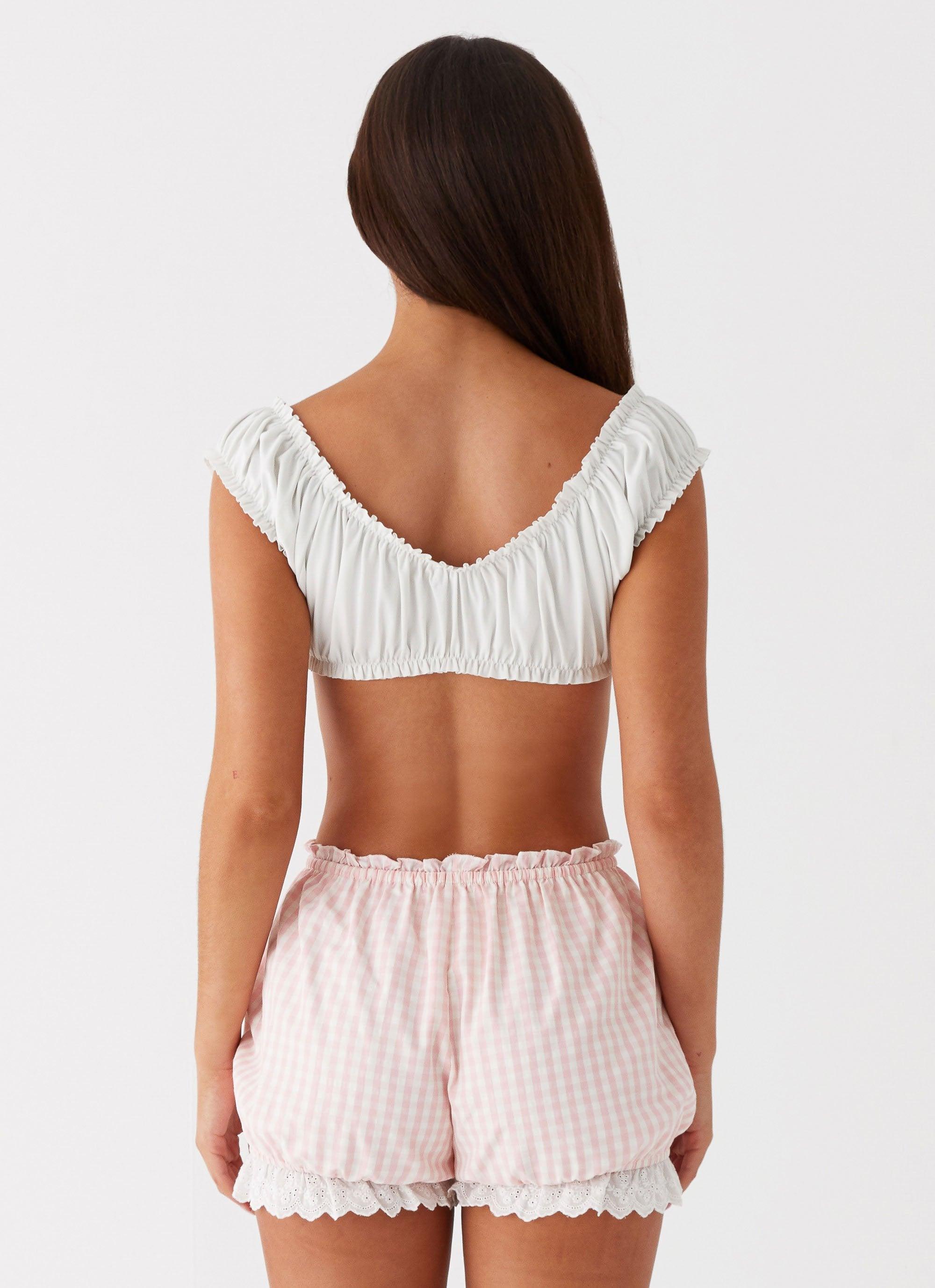 Weston Lace Trim Shorts - Pink Gingham Product Image