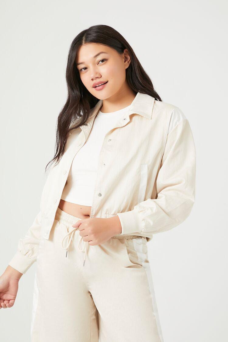 Side-Striped Cropped Bomber Jacket | Forever 21 Product Image