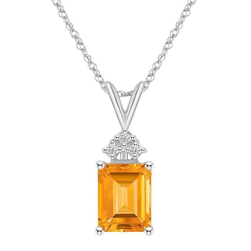 Celebration Gems 14k White Gold Gemstone & 1/10 Carat T.W. Diamond Pendant Necklace, Womens Citrine Product Image