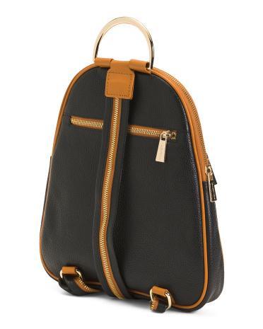 Leather Half Ring Top Handle Flat Backpack for Women Product Image