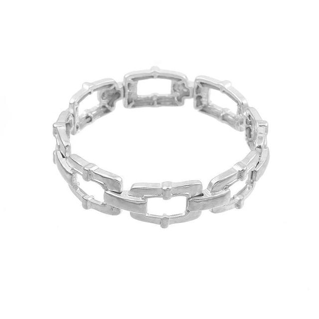 Bella Uno Worn Silver Organic Rectangular Link Stretch Bracelet, Womens Silver Tone Product Image