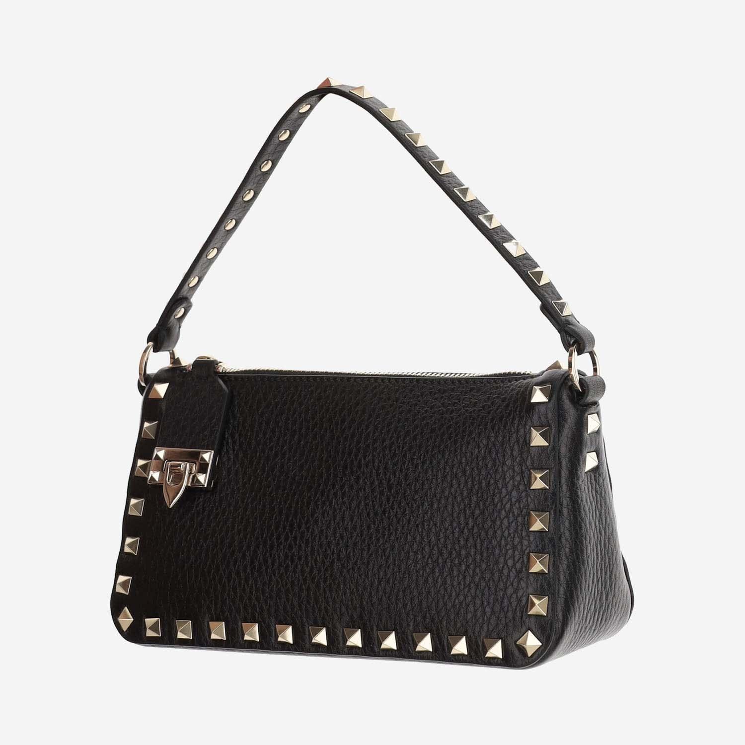 Small Rockstud Leather Shoulder Bag In Black Product Image