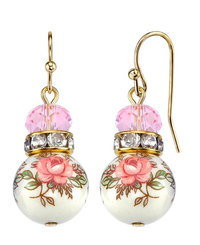 1928 Pink Beaded Rose Drop Earrings, Womens, Multicolor Product Image