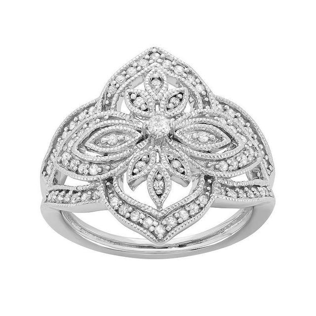 3/8 Carat T.W. Diamond Sterling Silver Flower Ring, Womens White Product Image