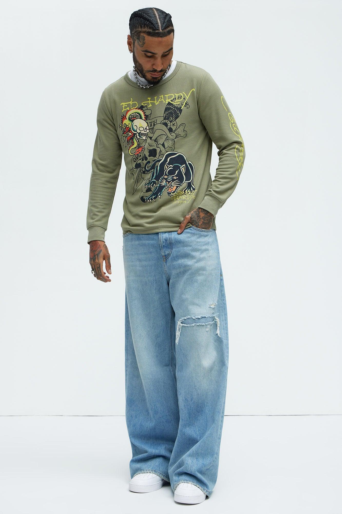 Ed Hardy Panther Thermal Long Sleeve Tee - Olive Product Image