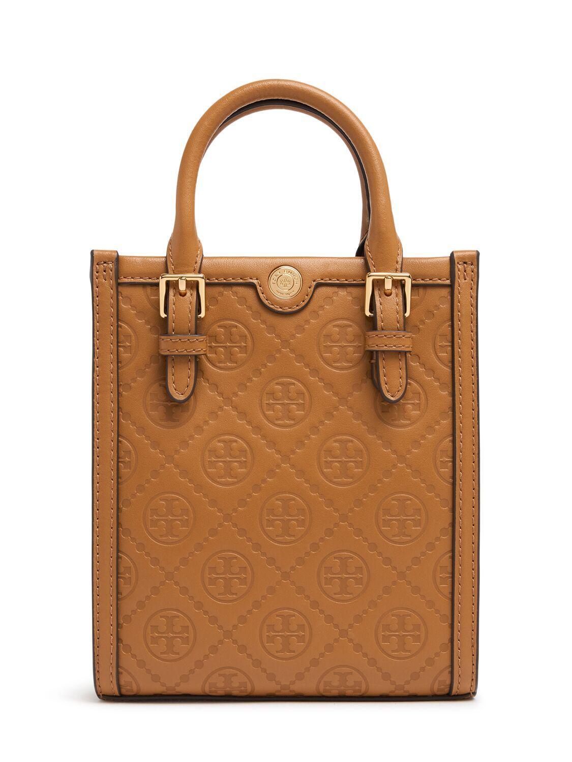 Mini T-monogram Leather Tote Bag In Tan Product Image