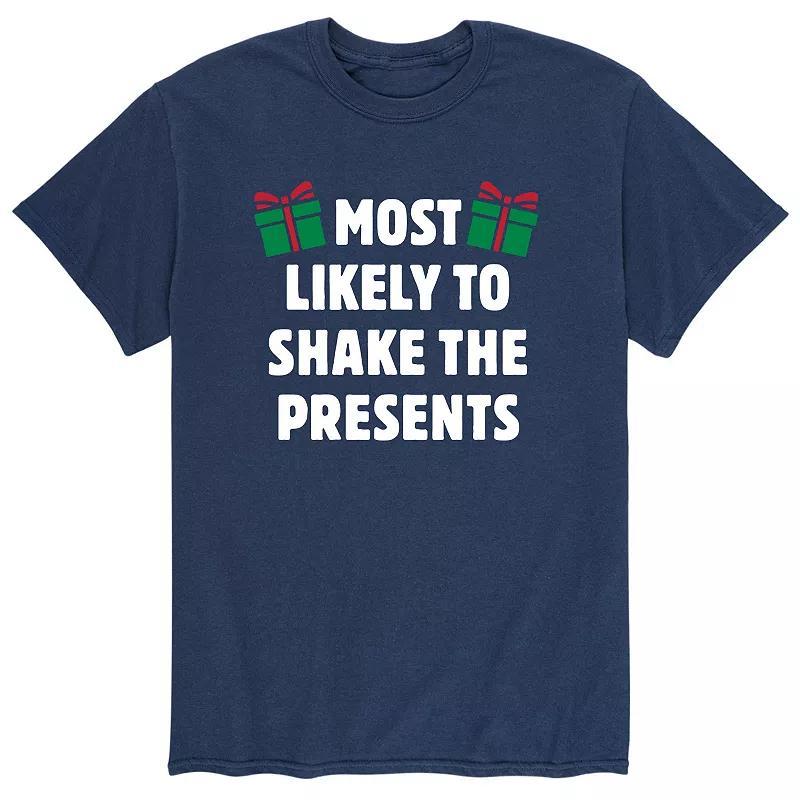 Mens Most Likely To Shake Presents Tee Blue Product Image