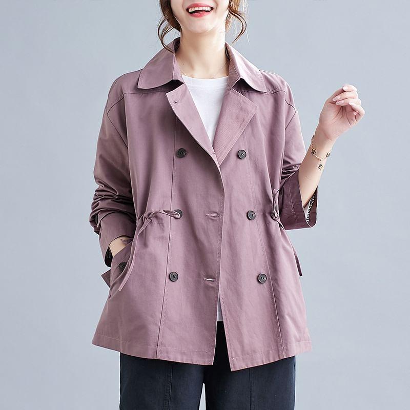 Collar Plain Double-Breasted Trench Jacket Product Image