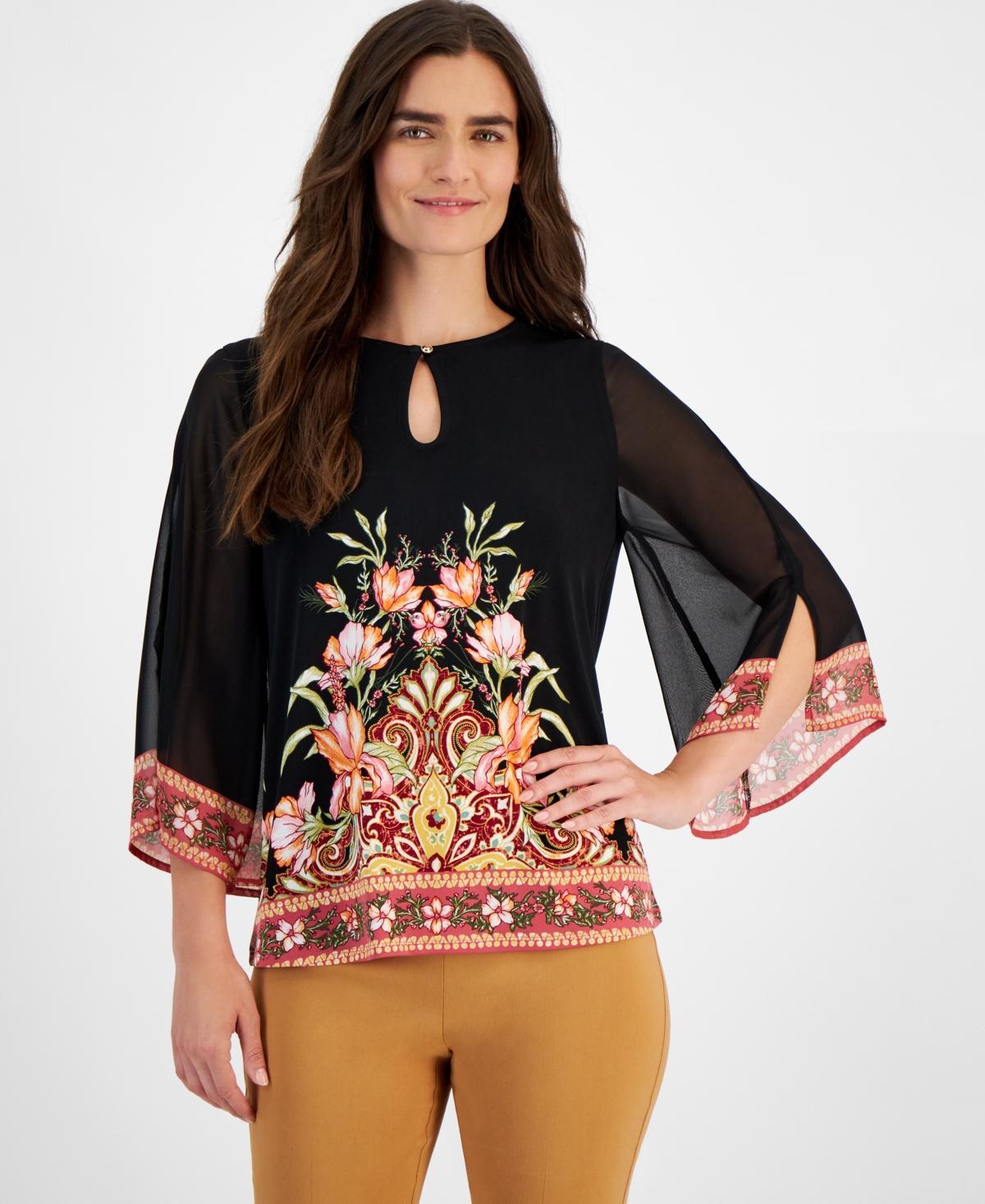 Jm Collection Womens Deanna Floral-Print Chiffon Top, Created for Macys Product Image