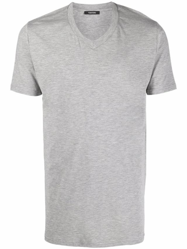 V-neck Cotton-blend T-shirt In Grey Product Image