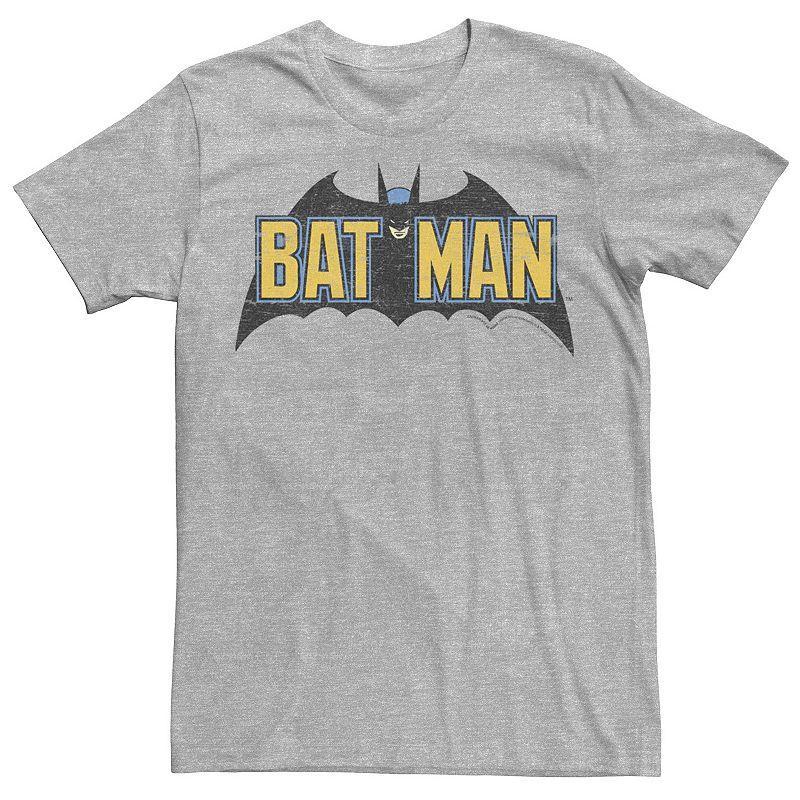 Mens DC Comics Batman Distressed Vintage Text Logo Tee Grey Heather Product Image