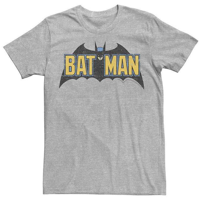 Mens DC Comics Batman Distressed Vintage Text Logo Tee Athletic Grey Product Image