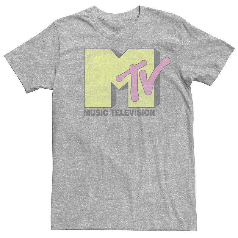 Mens MTV Vintage Pastel Yellow And Pink Logo Short Sleeve Tee Athletic Grey Product Image