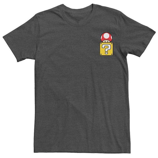 Mens Super Mario Bros. Mushroom Power Up Left Chest Pocket Tee Grey Heather Product Image