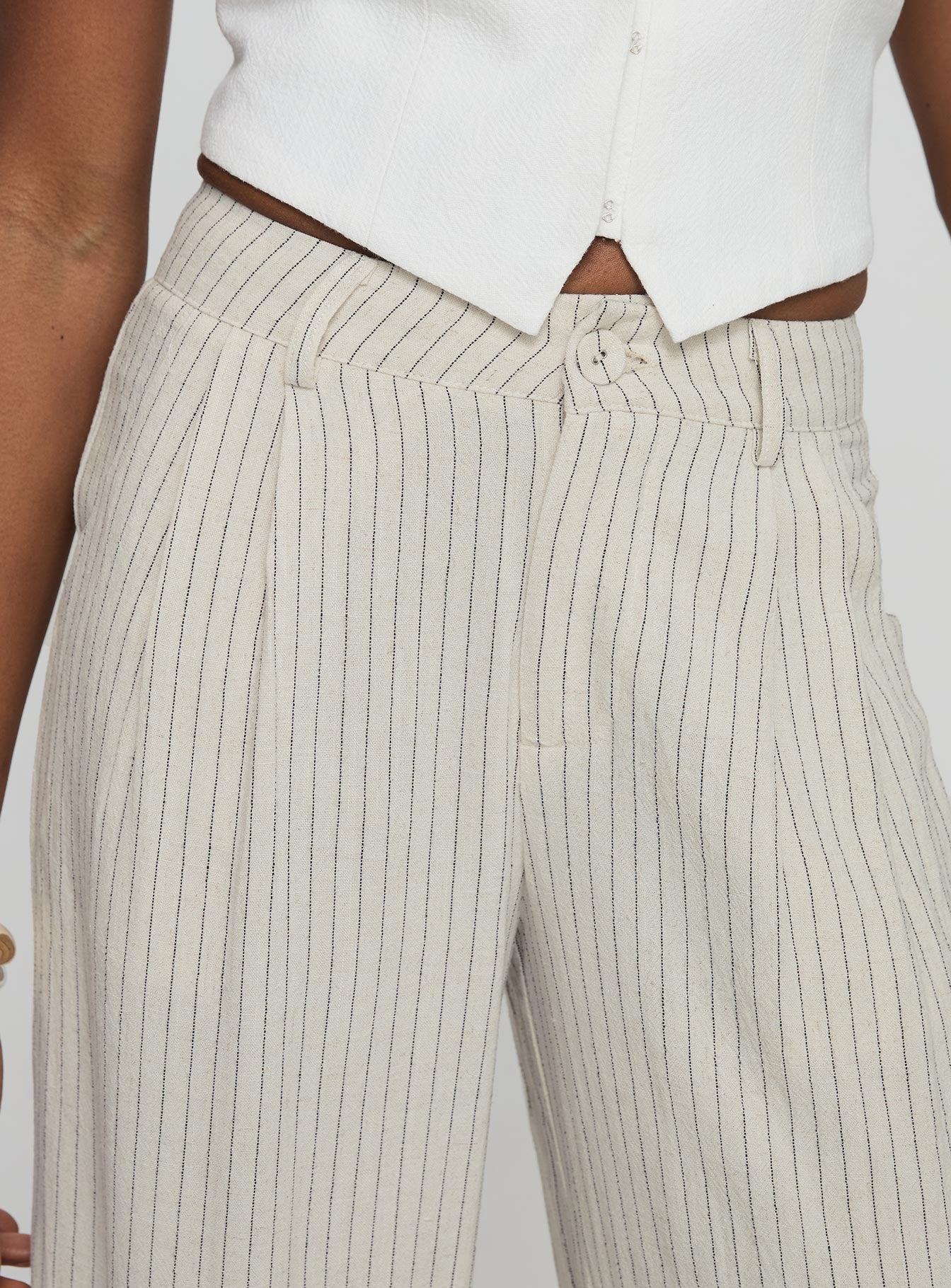 Hayze Linen Pant Beige Pinstripe Product Image